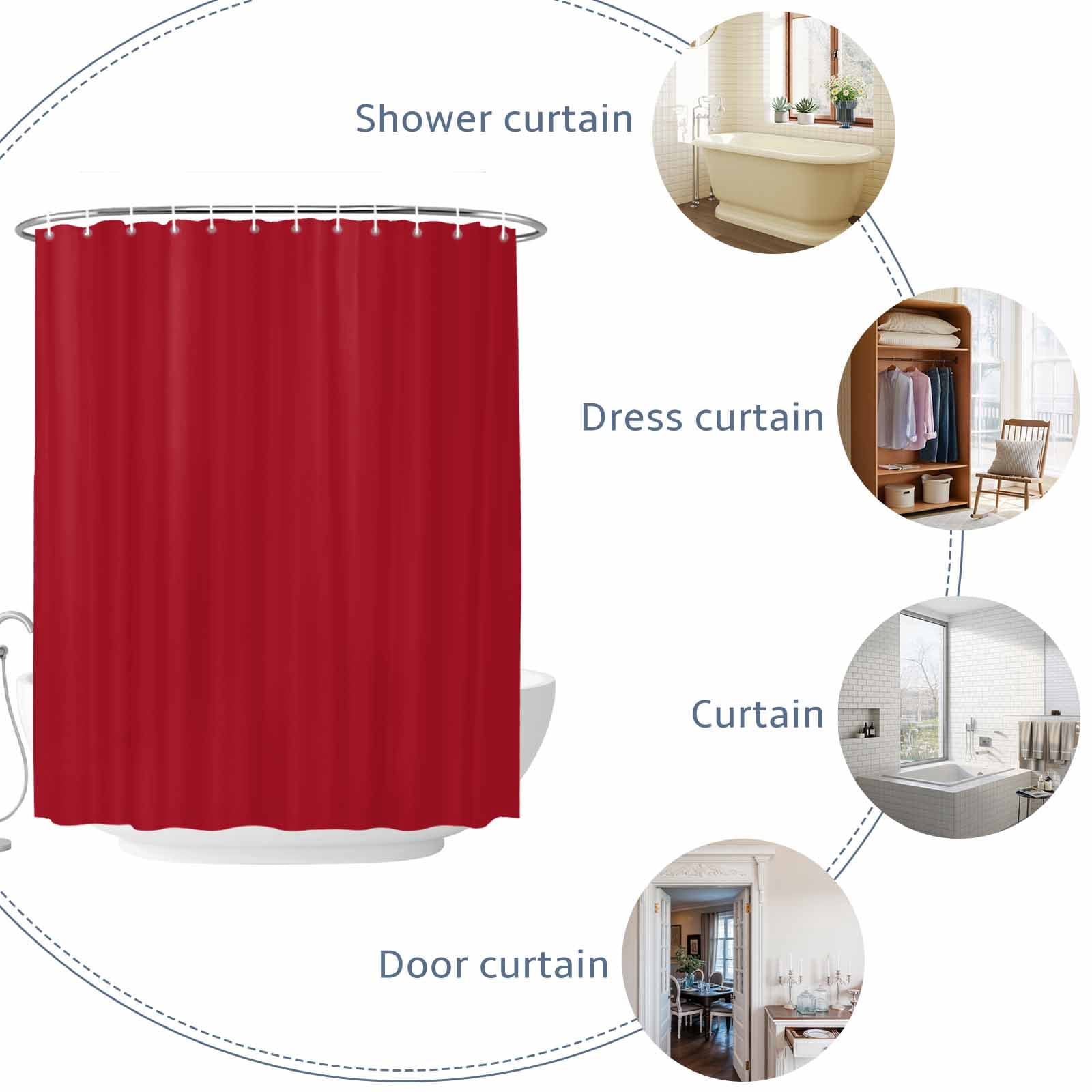 Red Shower Curtain, Solid Color Waterproof Shower Curtain Set with 12 Hooks Lightweight Bath Curtains Fabric Bathroom Decor 72x72 Inches