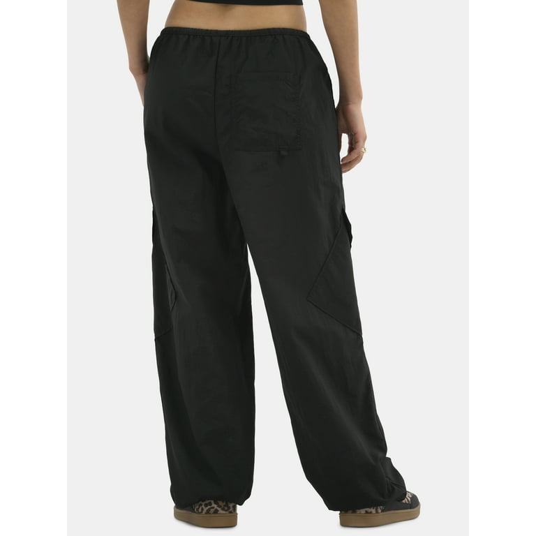 No Boundaries Women's Nylon Parachute Pants with Pockets