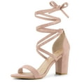 thumbnail image 1 of BLISSFUL STEP Women's Open Toe Lace Up Chunky High Heels Sandals Dust Pink (Size 9), 1 of 6