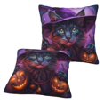 thumbnail image 2 of Halloween Throw Pillow Covers, Halloween Witch Hat Cat Halloween Decorations Square Pillow Cases with Invisible Zipper for Bed Couch Sofa, Farmhouse Halloween Decor-2 Pack 18x18, 2 of 6