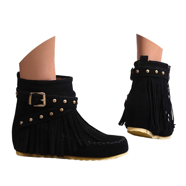 Drie Womens Winter Ankle Boots Women's Ankle Boots Chunky Low Heel Comfortable Short Boots Round Toe Dress Booties with Side Zipper Black,7.5