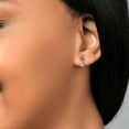thumbnail image 4 of Gem Stone King 925 Sterling Silver and 10k Yellow Gold Pink Sapphire and White Lab Grown Diamond Love Word Stud Earrings for Women (0.12 Cttw, Gemstone Birthstone, Round Cut 2.5MM), 4 of 4