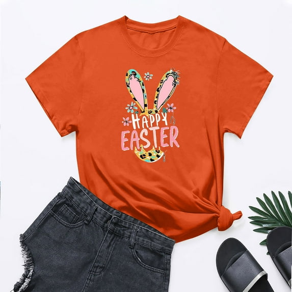 Inverlee Women's Easter Tshirts Cute Rabbits Eggs Graphic Tees Soft Short Sleeve T Shirts Blouses Workout Round Neck Dressy Casual Tops