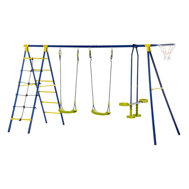 Outsunny Kids Metal Swing Set for Backyard, Outdoor Play Equipment