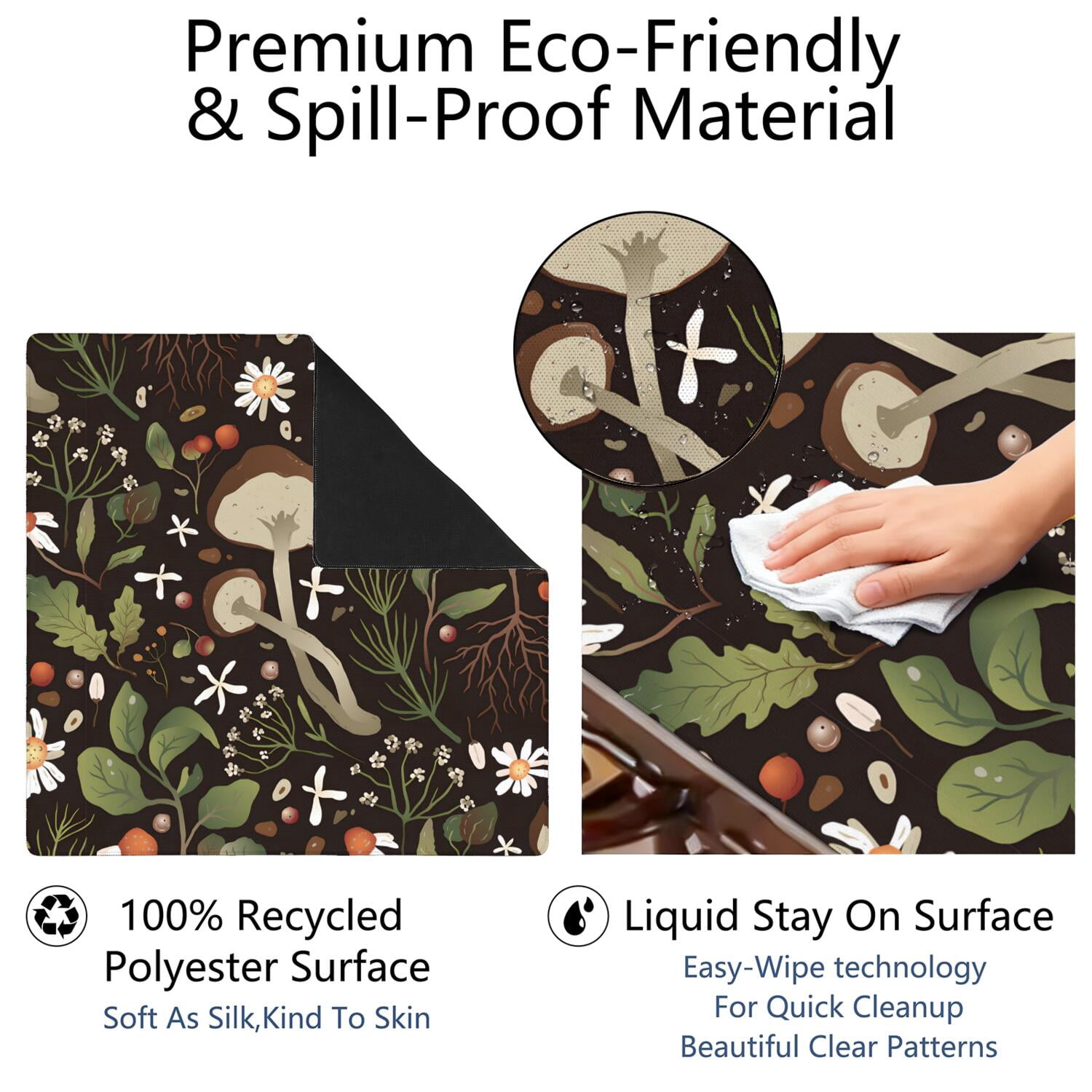 Large Square Plants Style Mat 31.5x31.5 Inches Made of High Quality Rubber with Anti-Slip Properties and Noise Reducing Technology for Card Games