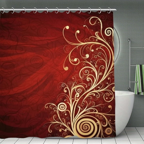 Swirls Tree Red Abstract Print Shower Curtain,Modern Fabric Waterproof Shower Curtain Set with Hooks,70.8×70.8Inch