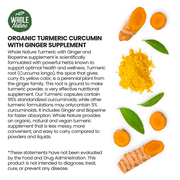 Whole Nature Turmeric Curcumin 500mg with Ginger & Black Pepper Vegan Capsules