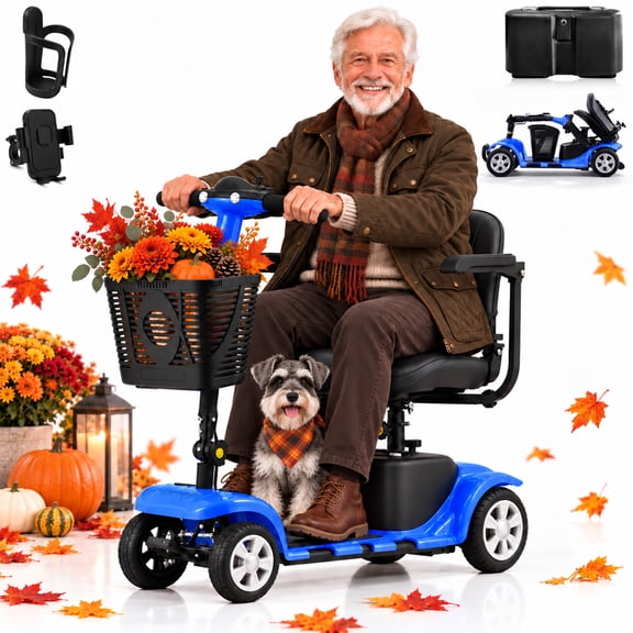 LiltJan Foldable Mobility Scooter for Adults Elderly– Mobility Scooter for Seniors 4-Wheel Portable Motorized Scooter with 300 lbs Capacity with 15 Miles Range