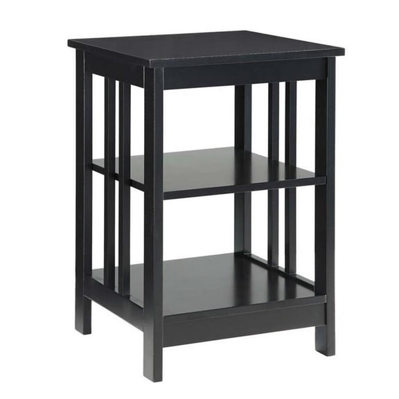 Pemberly Row Wood End Table with Middle and Bottom Shelf in Black