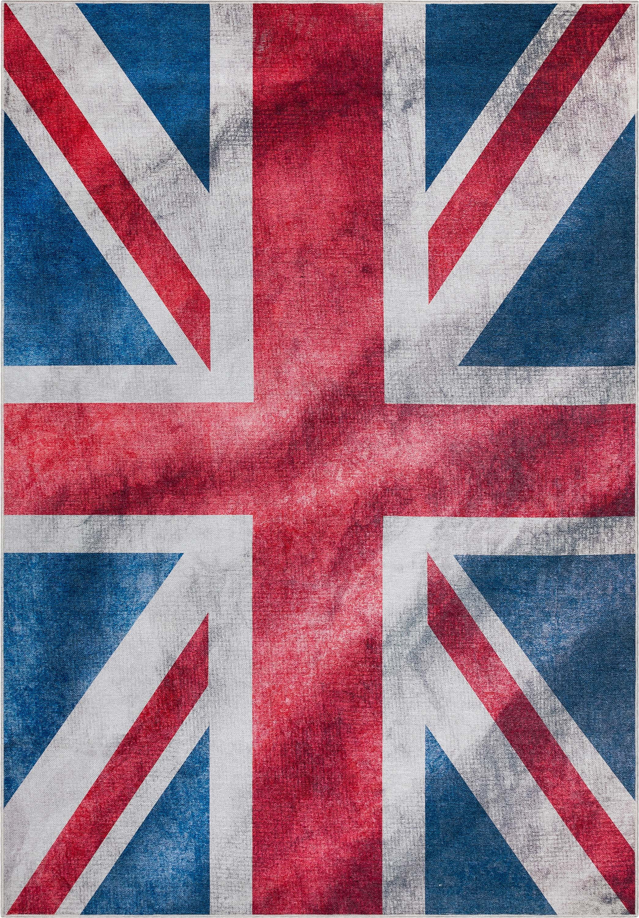 Well Woven Apollo British Flag Union Jack Royal Flag Vintage Red Blue White Flat-Weave Easy to Clean 5' x 7' Area Rug