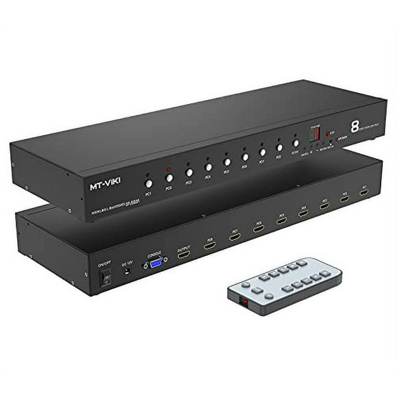 Interrupteur HDMI à Montage en Rack, MT-VIKI Interrupteur HDMI 8 Ports en 1 4k60hz (4:4:4) HDCP2.2 + Rackmount-Ears+RS232 + Swtich Automatique, Balayage Automatique (8x1)