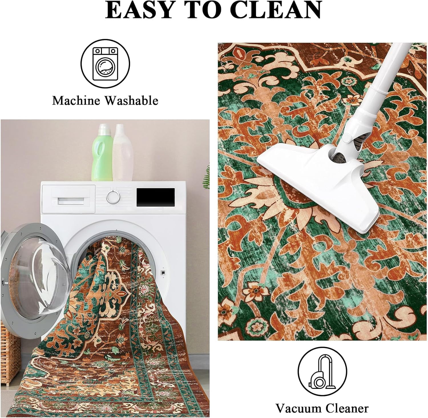 4 ft Round Area Rug, Yamaziot Boho Vintage Oriental Circle Carpet, Washable Non Slip Non Shedding Soft Faux Indoor Floor Mat Rug for Bedroom Living Room Sofa Office, Brown