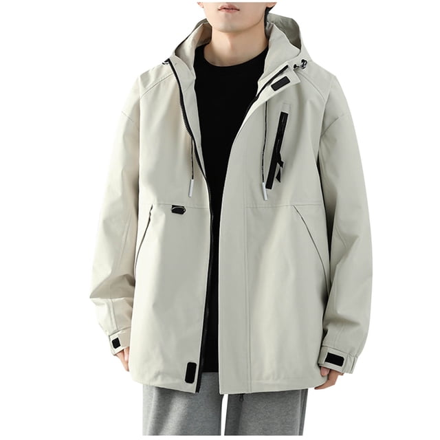 KIHOUT Men's Waterproof Shell Jacket Windbreaker Hooded Solid Color Rain Coat for Outdoor Hiking Climbing Traveling