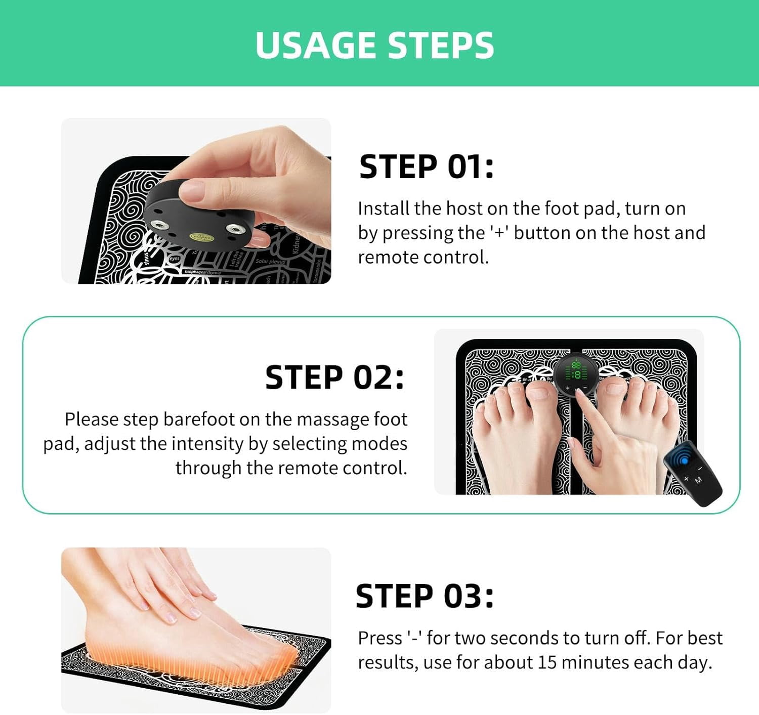 Foot Massager, Transcutaneous Electrical Nerve Stimulator, Portable Feet Massager Pad for Pain Foot Relief Improve and Facilitate Muscle Performance in The Shoulder, Massager and Legs(Remote)