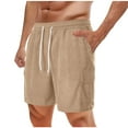 thumbnail image 2 of Cargo Shorts for Men Drawstring Elastic Waist Corduroy Solid Color Casual Draw Rope Waist Pockets Workwear Shorts Khaki XL, 2 of 6
