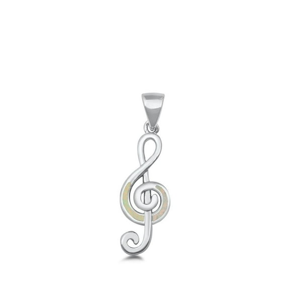Sterling Silver White Simulated Opal Treble Clef Pendant Music Note Charm 925 Jewelry Female Unisex
