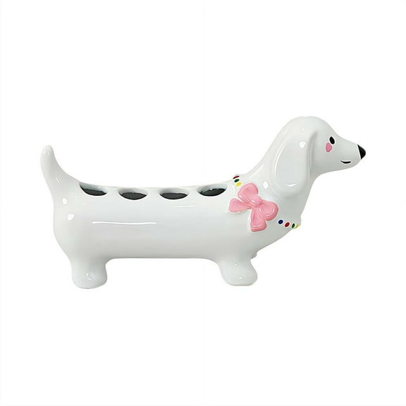 1 Pcs Ceramic Dog-Shape Toothbrush Holder, Creative Cute Electric Toothbrush Holder with 4 Storage Holes for Bathroom
