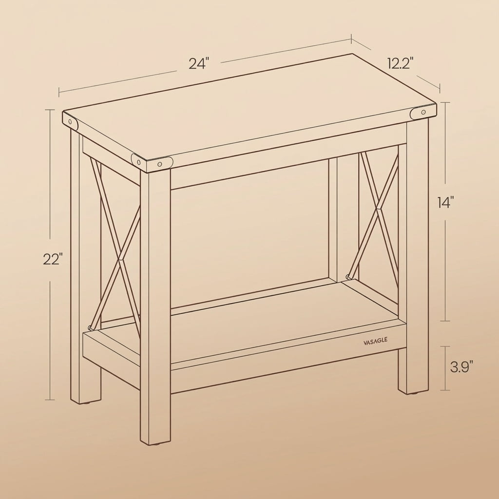 Ledrem 2 Tiers Side Table, Sofa Accent Table, Compact Nightstand with Underside Storage Rack, Rustic White & Honey Brown
