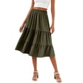 thumbnail image 2 of Wutalume Women's Casual High Waist Skirt - A-Line Solid Color with Drawstring and Pockets, Flowy and Comfortable for Summer Vacation, Beach, Daily Casual Wear,Army Green L, 2 of 6