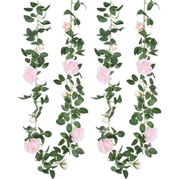 3.Ft Artificial Pink Rose Garland, Fake Rose Vine Floral Garland, Pink Rose Flower Garland, Silk Hanging Rose Flower Vines for Wedding Party Garden Home Table Wall Decor