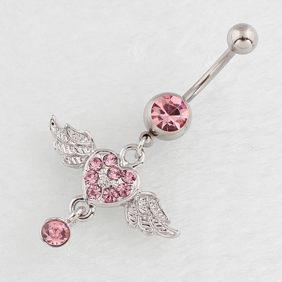 POITVD Heart Angel Wings Navel Ring, Curved Bar Belly Button Stud Made of Medical Grade Stainless Steel, Stylish Body Piercing Jewelry