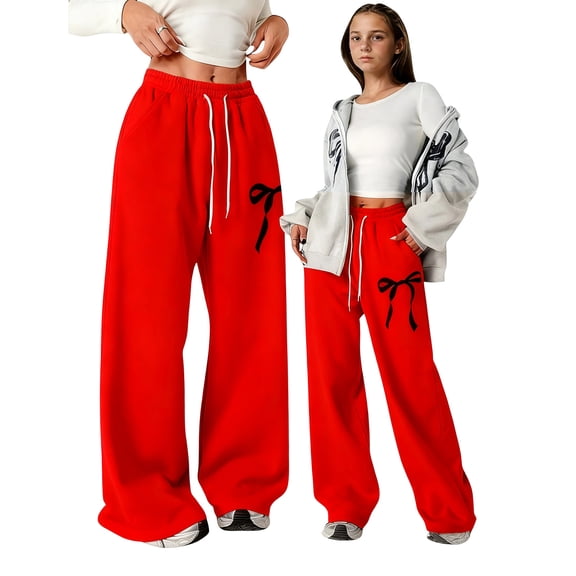 Kids Girls Sweatpants Drawstring Pants with Pockets Girls Solid Pants Red Sweatpants Kids Little Girls Clothes 8-9 Years