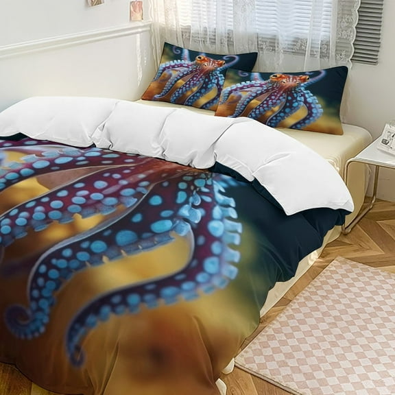 Octopus in The Mysterious Ocean 3D Duvet Cover Set Quilt Cover Theme of Kid Boy Girl for Bedroom Decoration