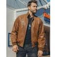 thumbnail image 3 of FLAVOR Men's Real Leather Bomber Casual Jacket (Medium, Brown), 3 of 6