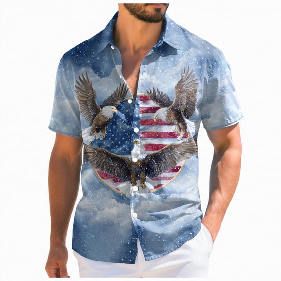 Yindaity 4th Of July Mens Shirt Vintage Old American Flag Patriotic 1776 We The People USA T-Shirt(Light Blue,2XL)