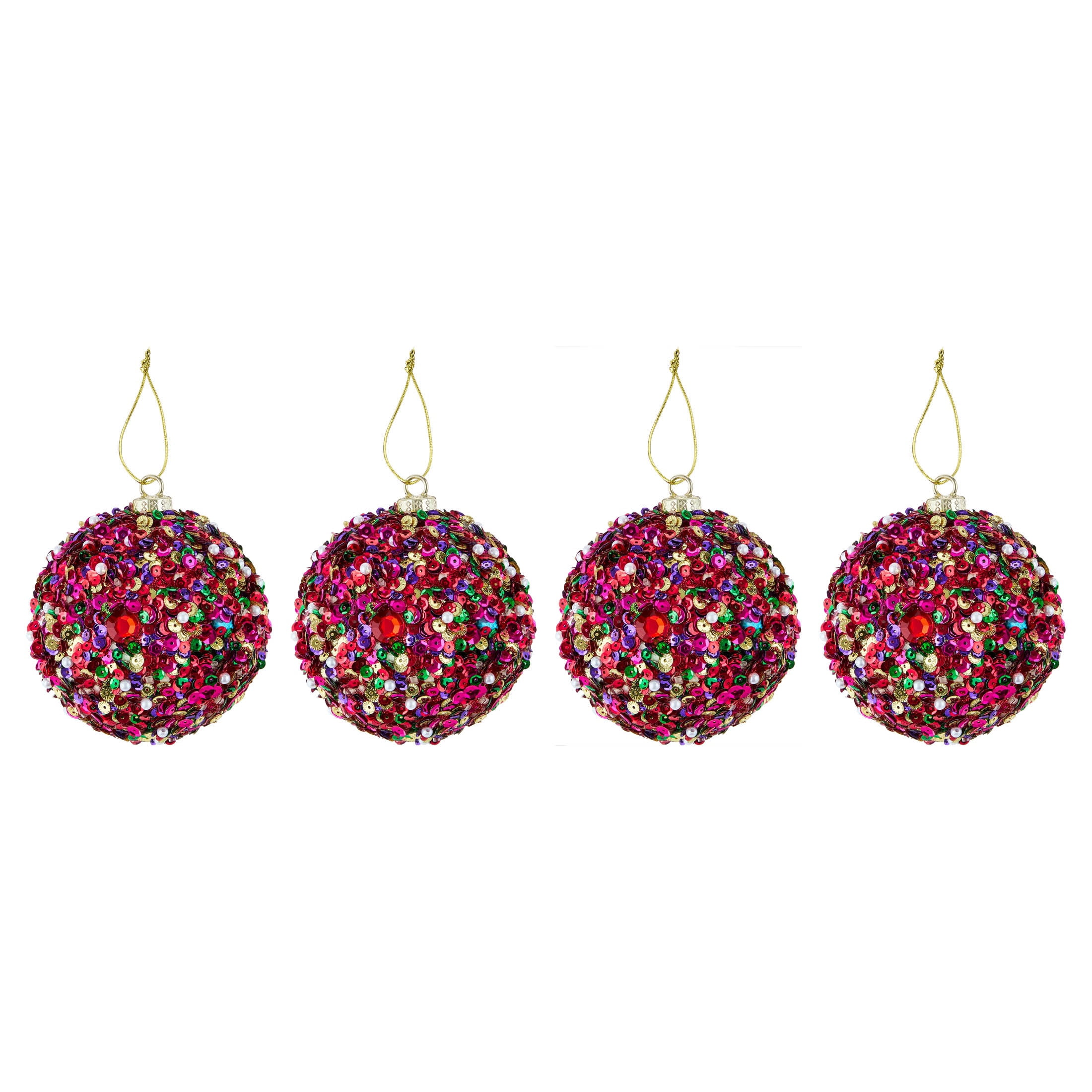 4-Count Multicolor Sequin Ball Christmas Ornaments, 4.5", by Holiday Time