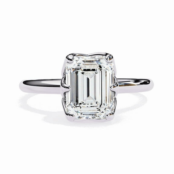 2.08 CT Lab Grown Emerald Diamond Engagement Ring, Side Round Diamond Wedding Ring, Solitaire Anniversary Promise Gift Ring For Women