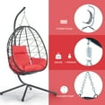 thumbnail image 5 of UHOMEPRO Outdoor Egg Chair, Patio PE Wicker Swing Egg Chair with Stand, Cushion and Headrest, All-Weather Rattan Hanging Basket Chair Hammock Chair for Home Bedroom Patio Balcony, Red, 5 of 7