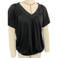 thumbnail image 1 of Blusa plisada de manga corta Blusa plisada con escote en V de color liso para mujer Lady Dating Negro XL, 1 of 3
