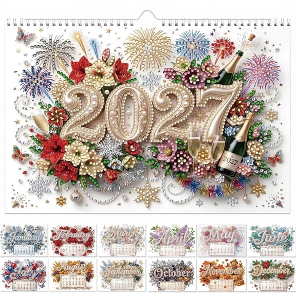 2027 DIY Diamond & Pearl Art Wall Calendar — Creative Design with Monthly Word Themes | Paper Home Decor Hanging Calendar(定制款)-2027 Month