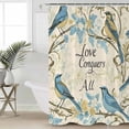 thumbnail image 2 of Extra Long Shower Curtain 72x84 Inch, Vintage Blue Birds Shower Curtain Waterproof Bathroom Decor Summer Botanical Retro Floral Fabric Bath Curtain Set Accessories with Hooks, 2 of 6
