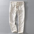 thumbnail image 1 of RWJDXD New Men‘s Linen Trousers Straight Tube Rope Solid Color Casual Linen Trousers Men Breathable, 1 of 6