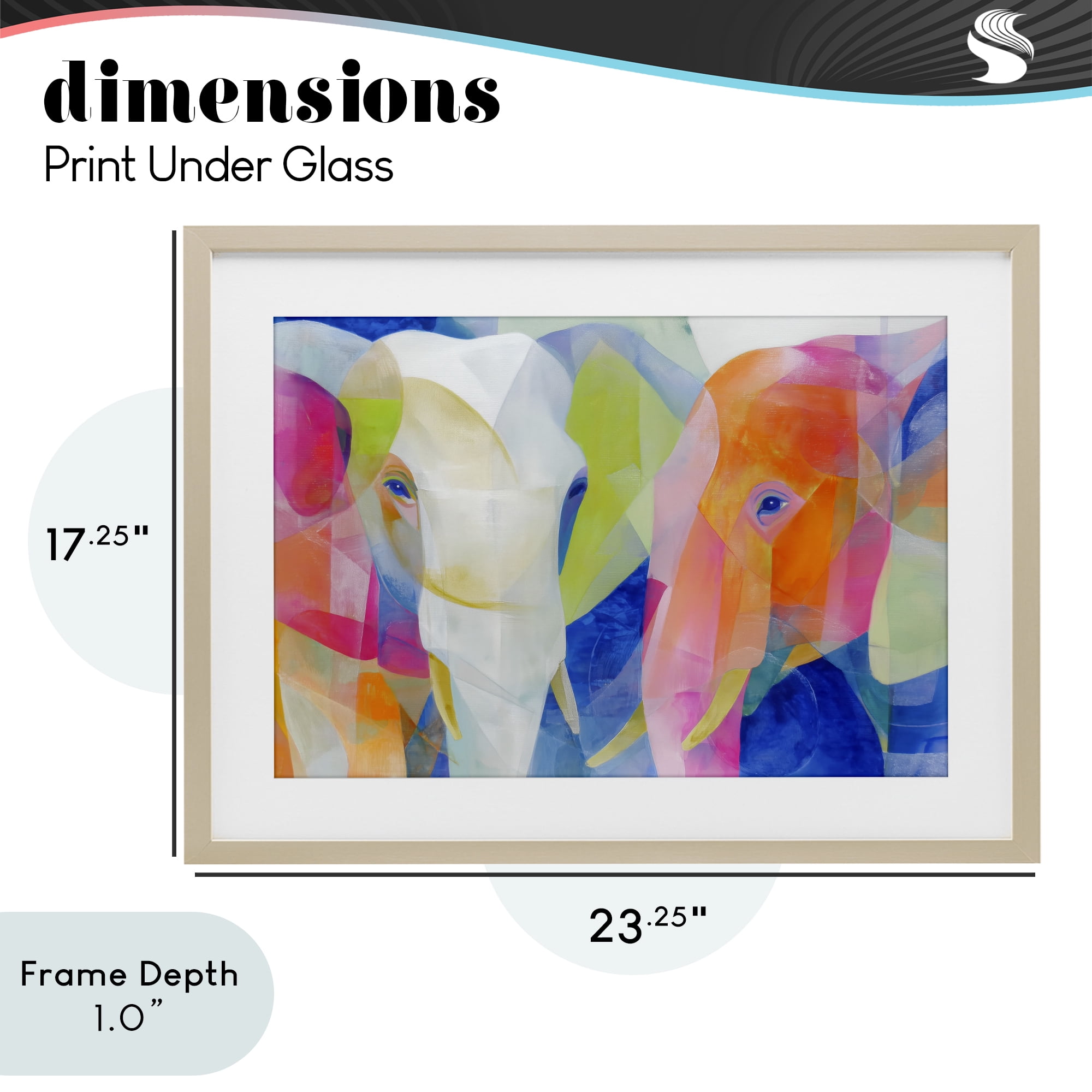 Stupell Industries Two Elephants Geometric Composition Birch Framed Print Under Glass, design by Chromatic Storm Studio