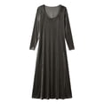 thumbnail image 5 of Women Fall Winter Velvet Round Neck Maxi Dress Long Sleeve Loose Solid Chic Elegant Casual Everyday Gray XL(XL), 5 of 5