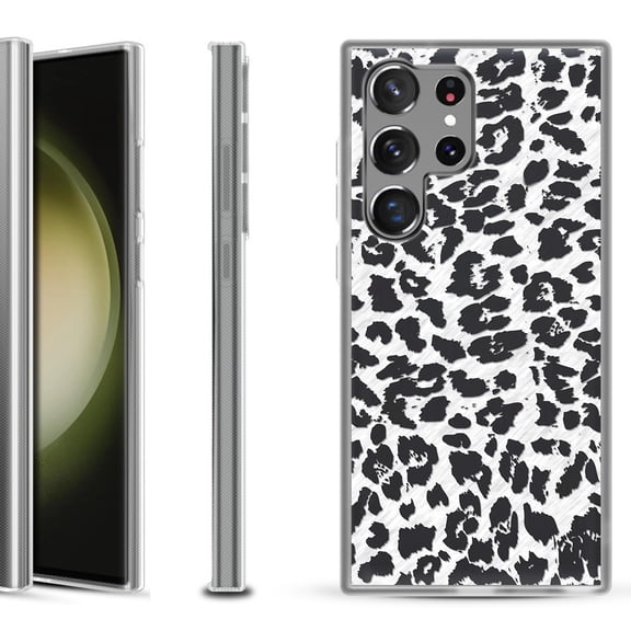 Shockproof Gel Phone Case for Samsung Galaxy S23 Ultra 5G, by OneToughShield ® - Cheetah B/W