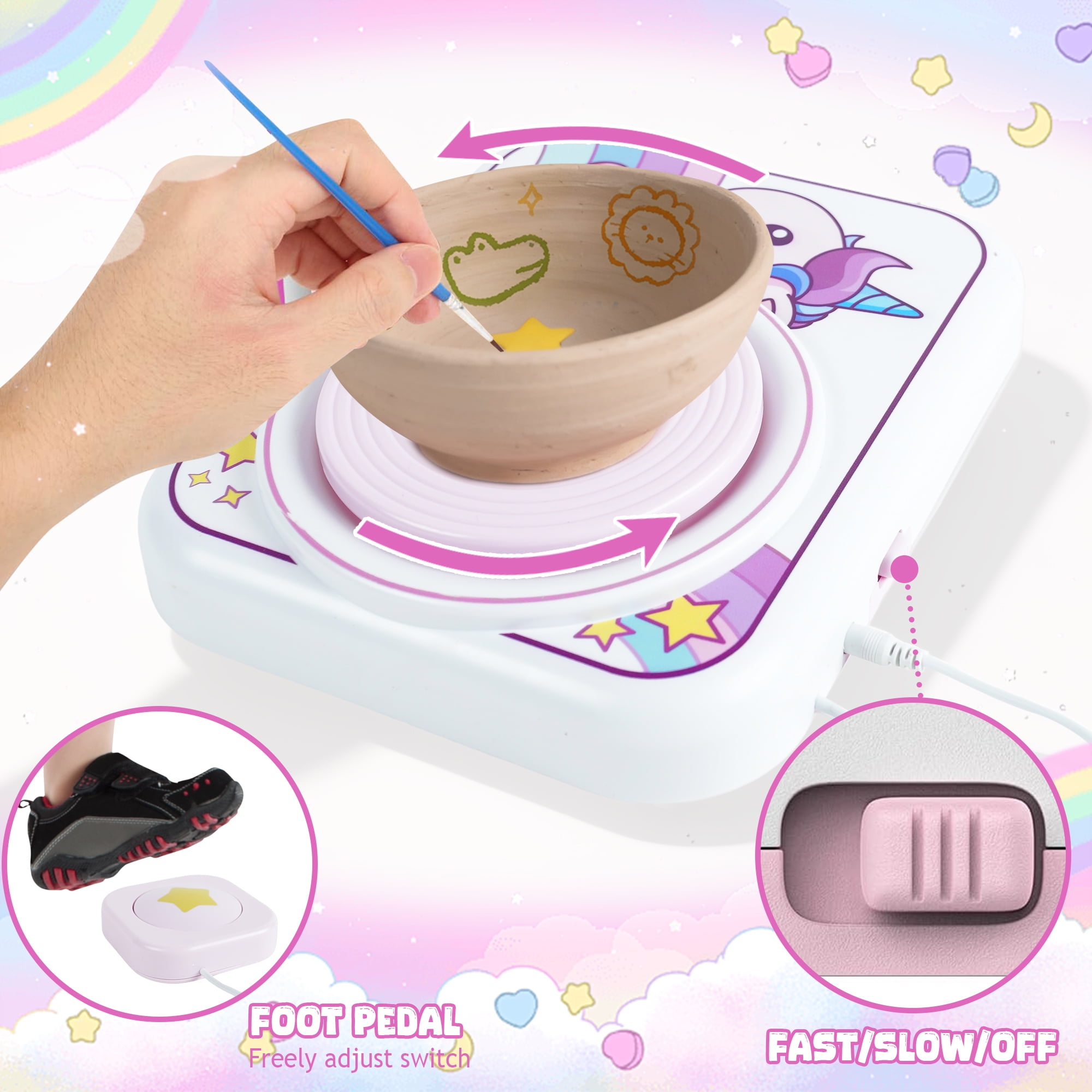 Jaawind Pottery Wheel for Kids Ages 8-12, Unicorn Arts and Crafts Kit with 4 Pack Clays, Art Supplies Toys for Boys Girls, Birthday Gift for 6 7 8 9 10+