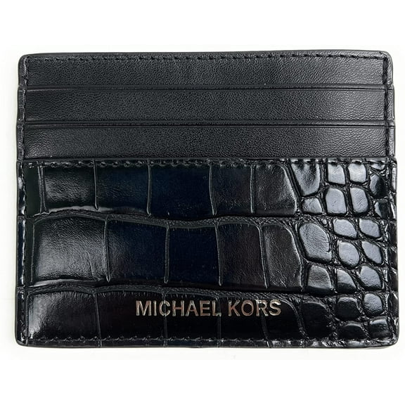 Michael Kors Men'S Cooper Tall Card Case Wallet Leather Croc Black