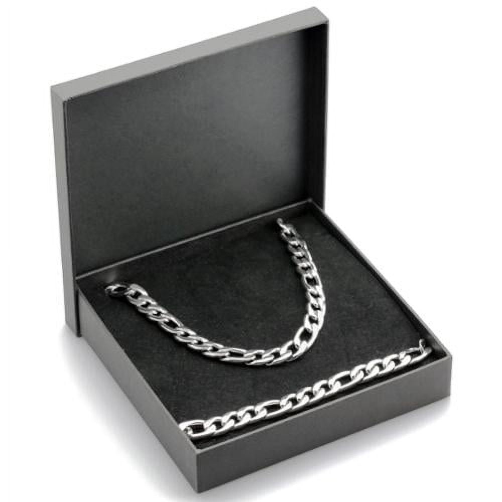 BIG Jewelry Co Stainless Steel Men's 9-mm Figaro Chain Jewelry Set White