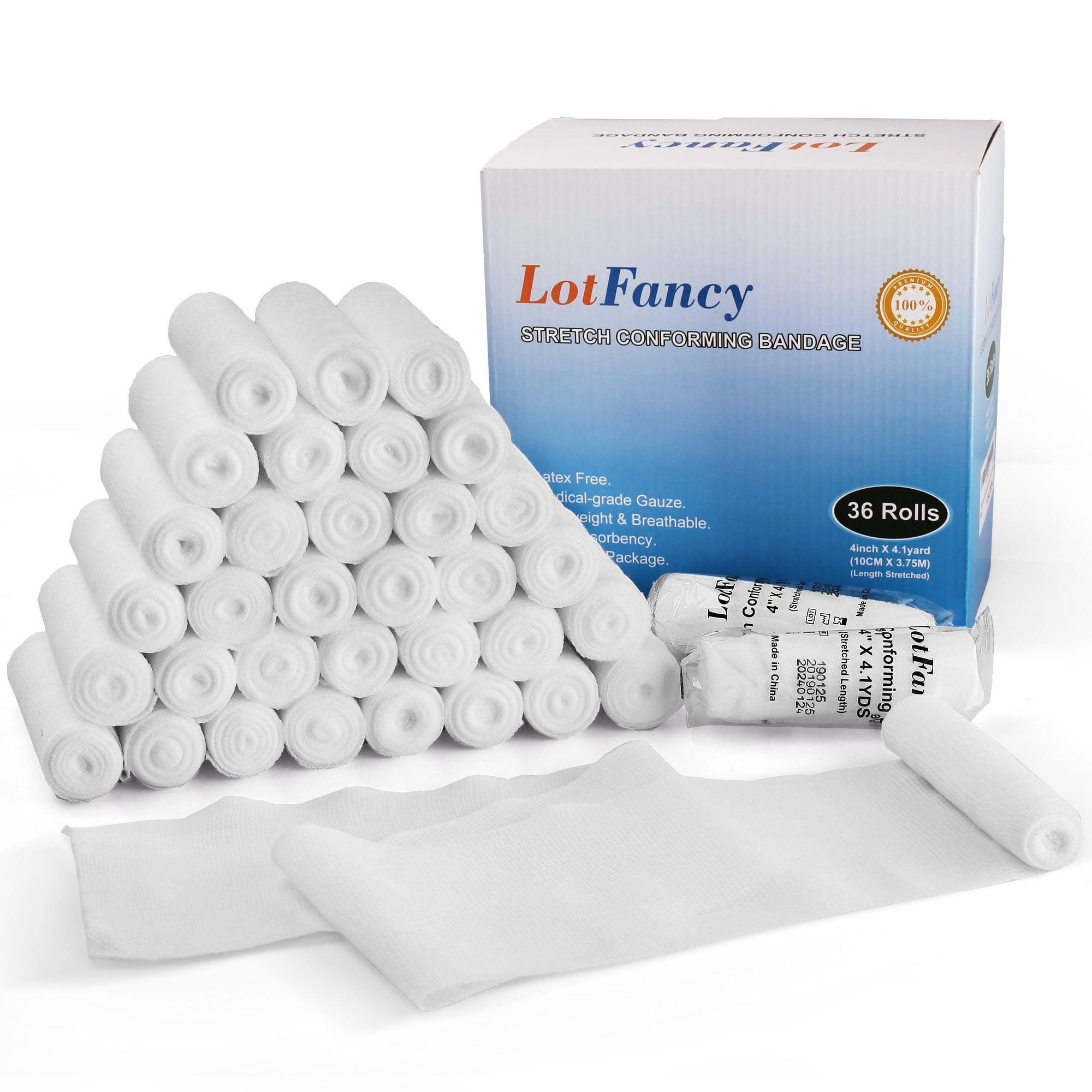 LotFancy Gauze Bandage Roll, 36 Pack, 4 in x 4 Yards Sterile Gauze Wrap