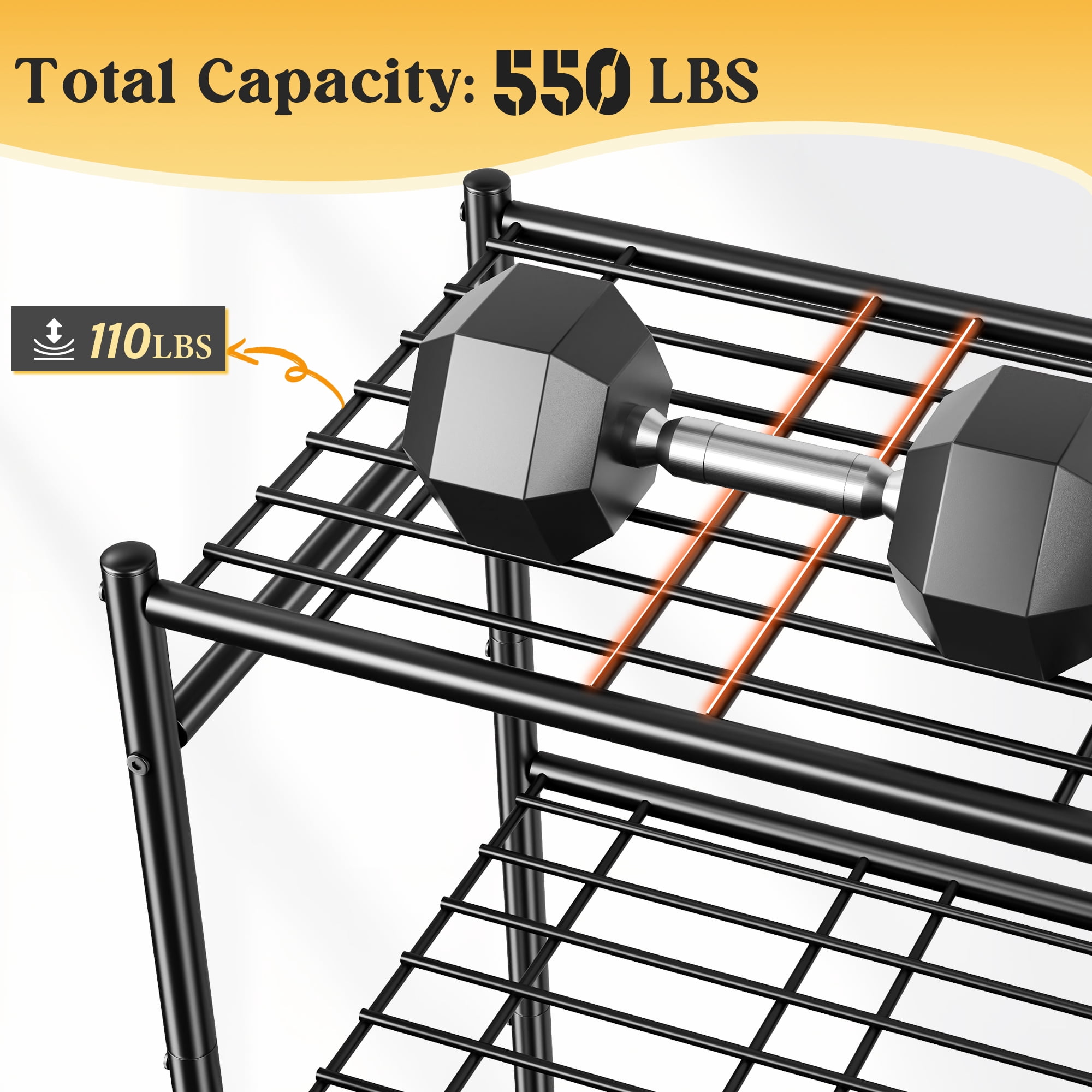 REIBII 5-Tier Metal Wire Shelf with 4 Hooks, 17.7" W x 11.8" D x 58.3" H, 550 lb Total Capacity