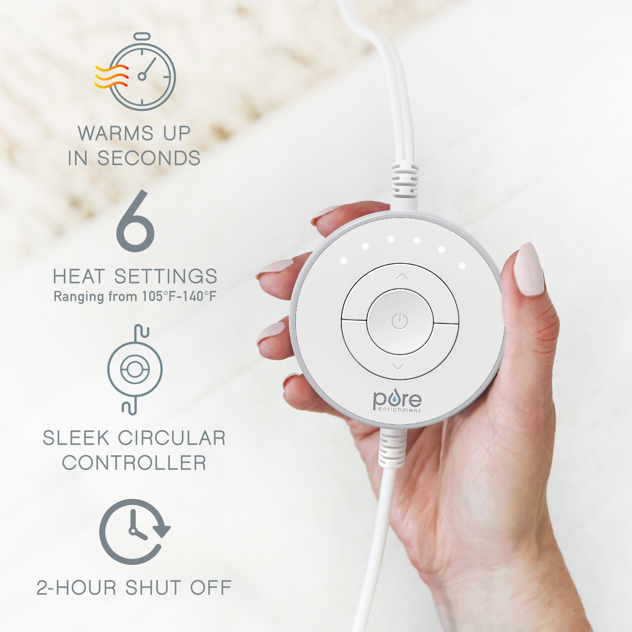 Pure Enrichment PureRadiance Luxury Heating Pad for Back, Neck, & Shoulder Pain Relief, Patented Design, Soft Faux Fur & Micromink, 6 Heat Settings, Machine Washable, 12”x24”(Cloud)