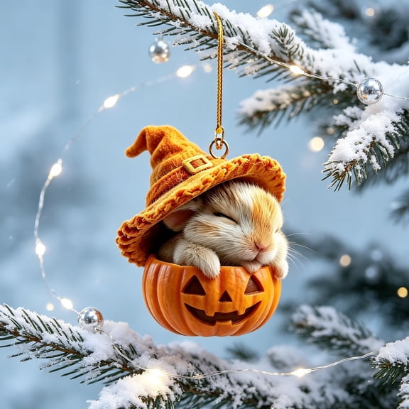 Trovenix Cute Halloween Pumpkin Hanging Ornaments Sleeping Small Animals With Witch Hat Fall Tree Pendant Decor for Halloween Home Party Decoration