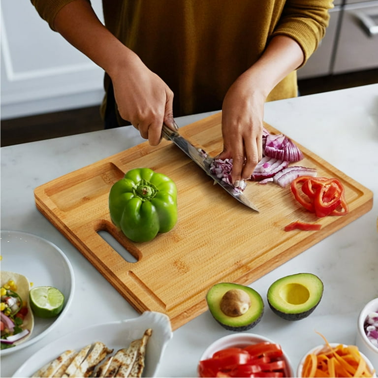 SKY LIGHT Cutting Board for Kitchen - Organic Bamboo Chopping Boards With  Juice Groove and Hook, Reversible Wooden Carving Board for Meat Cheese and  Vegetables 