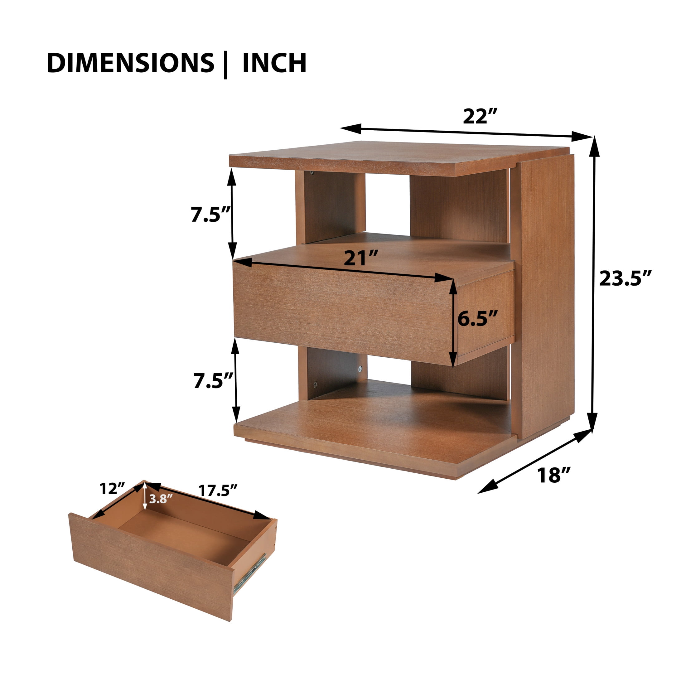 Christopher Knight Home Mid-Century Nightstand with Drawer, Unique C-Shaped Bedside Table, Brown, Set of 2