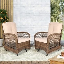 VIVIJASON Steel Outdoor Rattan Glider Chair with Cushions - Set of 2, Beige