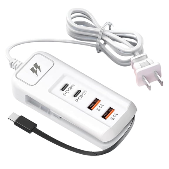 66W 4-Port Usb Charging Hub with 5.1A Total Output, Multi Port Charger Station for Tablet Phone Watch And Accessories, Compact Desktop Charger for Home Office And Travel